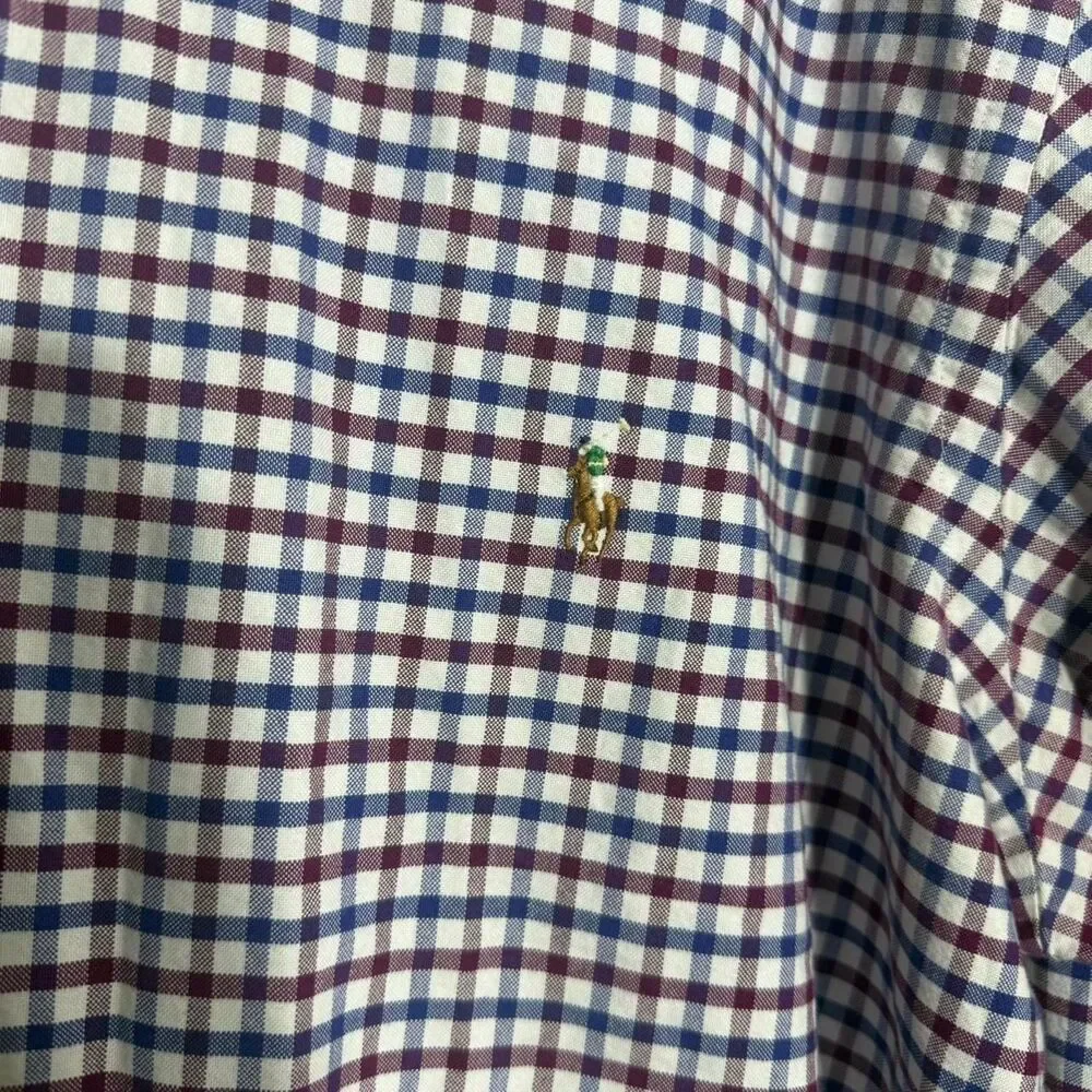 Polo Ralph Lauren Button Down Shirt 2XL Maroon Blue Plaid Check Long Sleeve Top